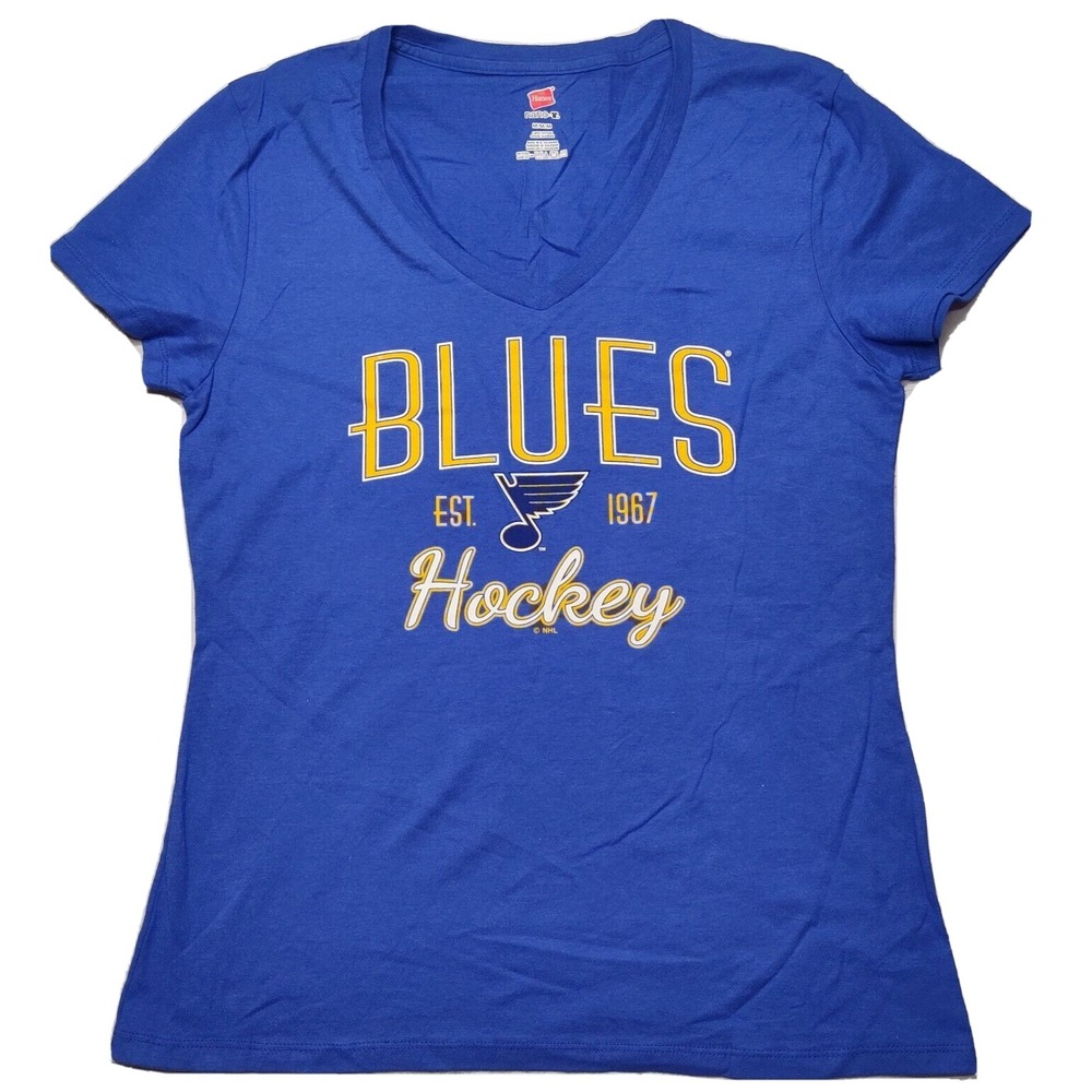 ST LOUIS BLUES NHL HOCKEY Women Medium V-Neck Cotton Blue T-Shirt NEW